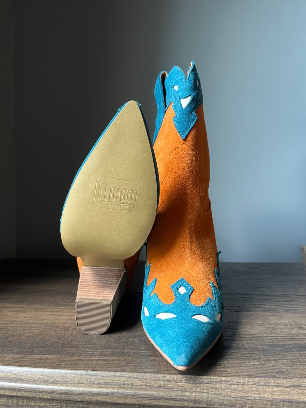 Dingo Women Spicy Underlay Suede Leather Western Booties Size 7 - Picture 5 of 8